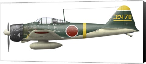Framed Illustration of a Mitsubishi A6M2 Zero fighter plane Print