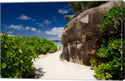 Framed Popular Anse Source D&#39;Agent white sand beach, Island of La Digue, Seychelles Print