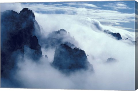 Framed Mountain Peaks in Mist, Mt Huangshan (Yellow Mountain), China Print