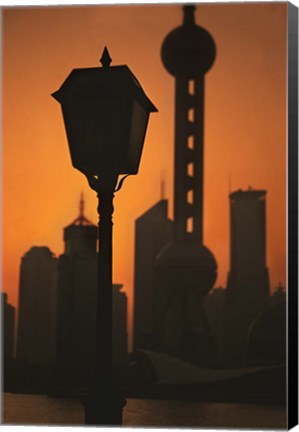 Framed Oriental Pearl TV Tower and High Rises at Sunrise, Shanghai, China Print