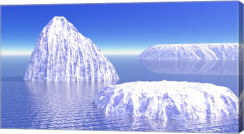 Framed Three icebergs in ocean by daylight Print
