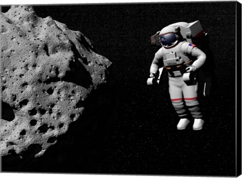 Framed Astronaut exploring an asteroid in outer space Print