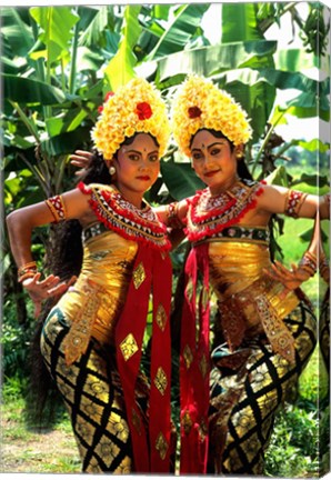 Framed Golden Dancers in Traditional Dress, Bali, Indonesia Print