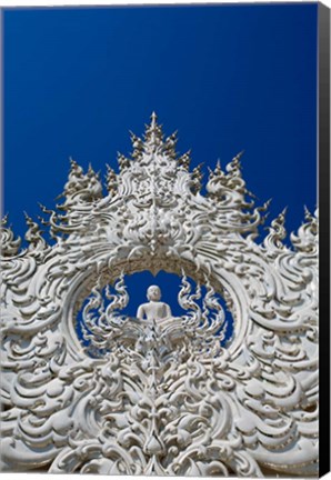 Framed new all white temple of Wat Rong Khun in Tambon Pa O Don Chai designed by Chalermchai Kositpipat. Print