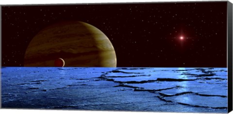 Framed Jupiter and its Moon Lo as Seen from the Surface of Jupiter's Moon Europa Print