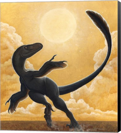 Framed Deinonychus Antirrhopus Dancing in the Sun Print