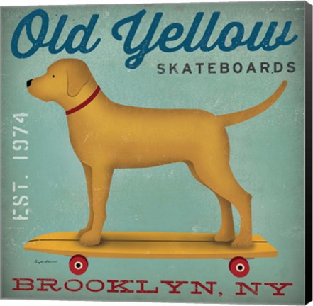 Framed Golden Dog on Skateboard Print