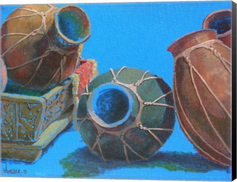 Framed Blue Pots 1 Print