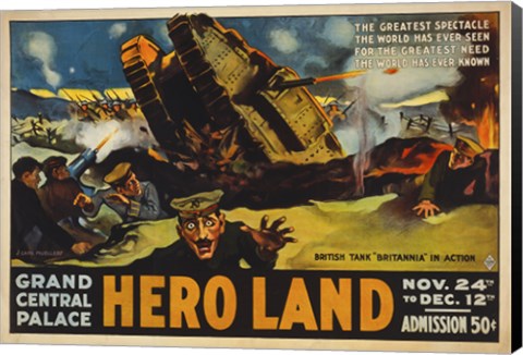 Framed Hero Land, WWI Movie Poster Print