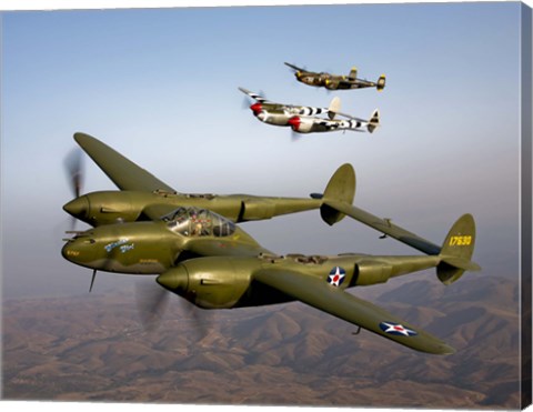 Framed Three Lockheed P-38 Lightnings Print