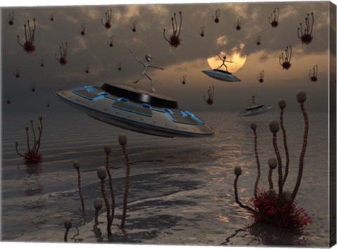 Framed Aliens on UFO's Print