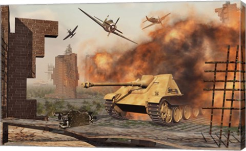 Framed American P-47's Attacking German Jagdpanther Tanks Print