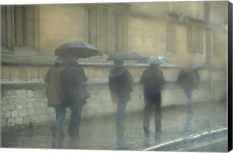 Framed Walking in the rain, Oxford University, England Print