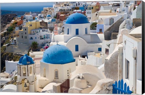 Framed Blue Domed Churches, Oia, Santorini, Greece Print