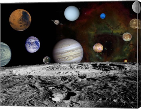 Framed Montage of the planets and Jupiter's Moons Print