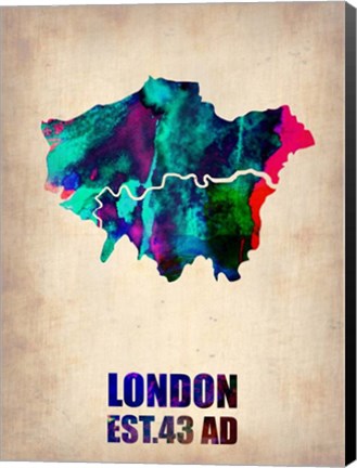 Framed London Watercolor Map 2 Print