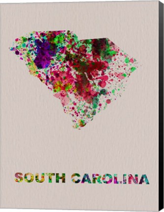 Framed South Carolina Color Splatter Map Print