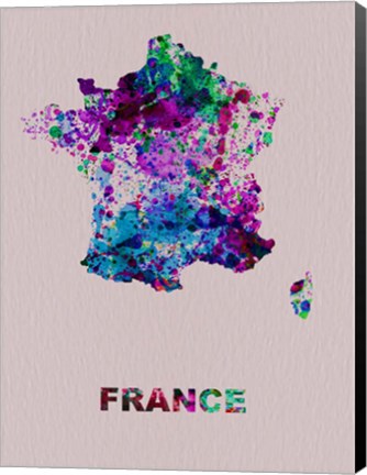 Framed France Color Splatter Map Print