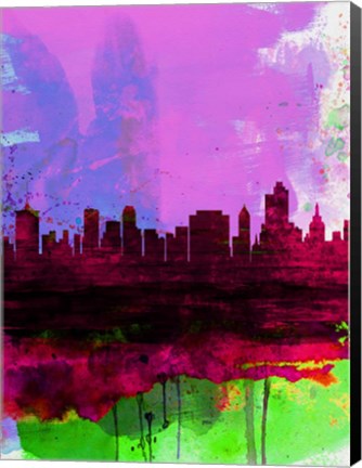 Framed Tulsa Watercolor Skyline 2 Print