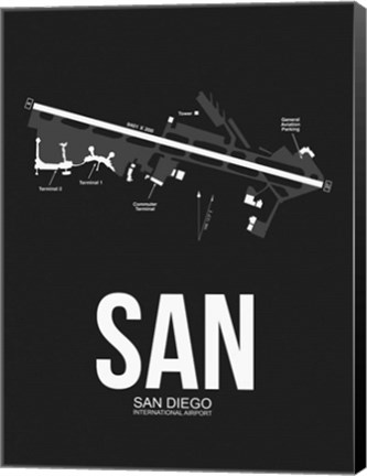 Framed SAN San Diego Airport Black Print