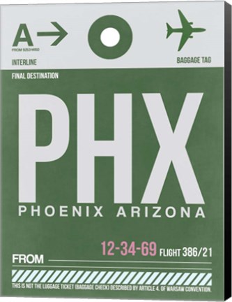 Framed PHX Phoenix Luggage Tag 2 Print