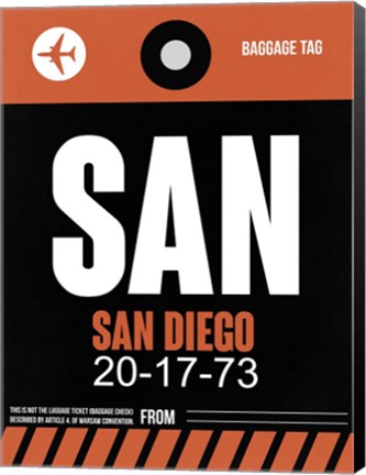 Framed SAN San Diego Luggage Tag 3 Print