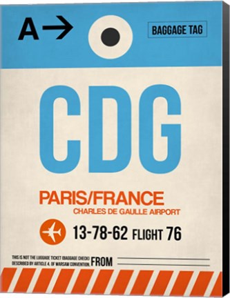 Framed CDG Paris Luggage Tag 2 Print