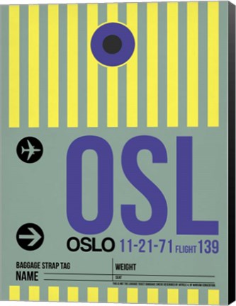 Framed OSL Oslo Luggage Tag 1 Print