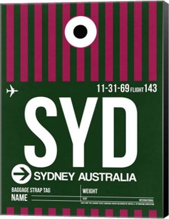 Framed SYD Sydney Luggage Tag 2 Print