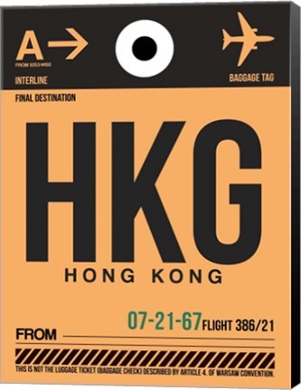 Framed HKG Hog Kong Luggage Tag 2 Print