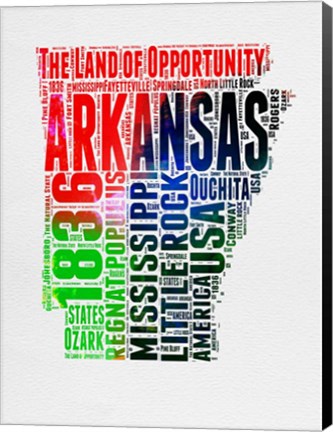 Framed Arkansas Watercolor Word Cloud Print