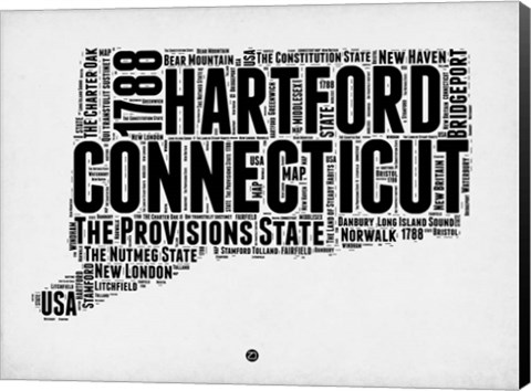 Framed Connecticut Word Cloud 2 Print
