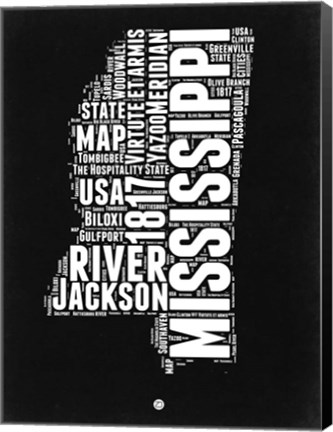 Framed Mississippi Black and White Map Print