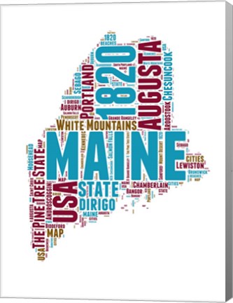 Framed Maine Word Cloud Map Print