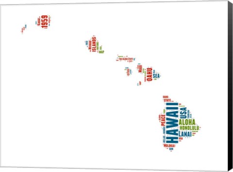 Framed Hawaii Word Cloud Map Print