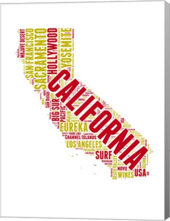 Framed California Word Cloud Map Print