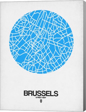 Framed Brussels Street Map Blue Print