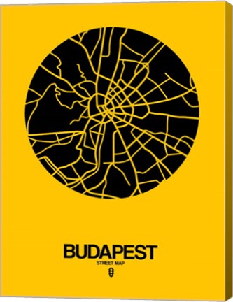 Framed Budapest Street Map Yellow Print