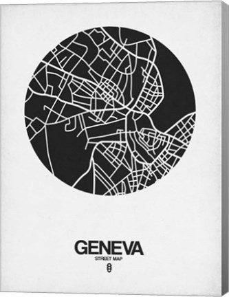 Framed Geneva Street Map Black on White Print