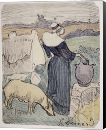 Framed Breton Woman on her Farm in Pont-Aven Print
