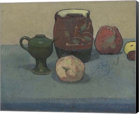Framed Stoneware Pot and Apples, 1887 Print