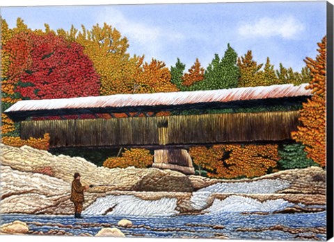 Framed Fishing At The Swiftwater Bridge Print