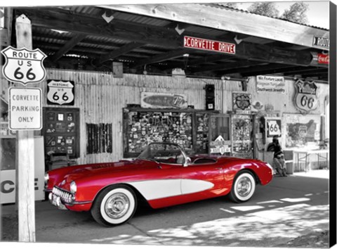 Framed Red Corvette Print