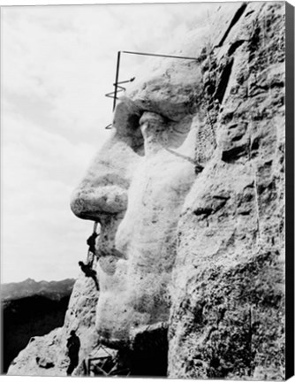 Framed Construction of George Washington's face on Mount Rushmore, 1932 Print