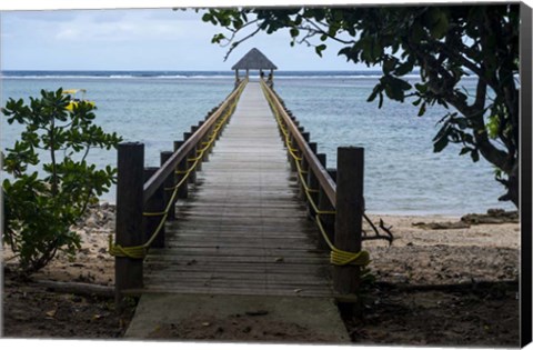 Framed Long wooden pier, Coral Coast, Viti Levu, Fiji, South Pacific Print