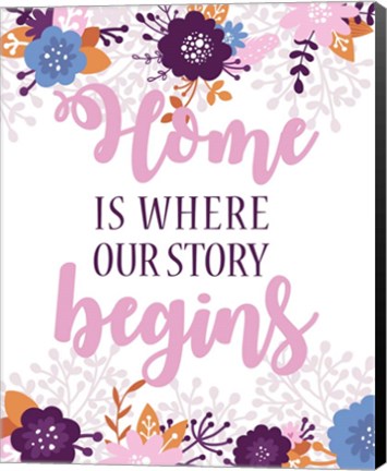 Framed Home Is Where Our Story Begins-Pink Floral Print