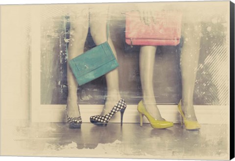 Framed Vintage Fashion Pop of Color Heels and Handbags Print