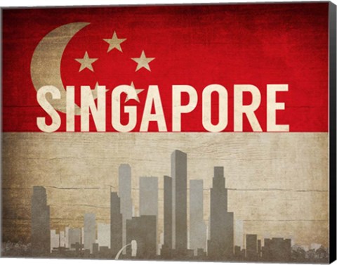 Framed Singapore - Flags and Skyline Print