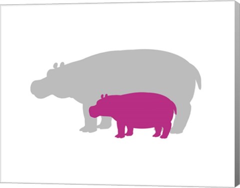 Framed Silhouette Hippo and Calf Pink Print