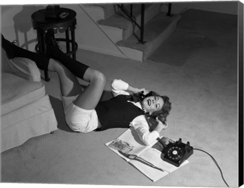 Framed 1960s Teenage Girl Lying On Floor Print